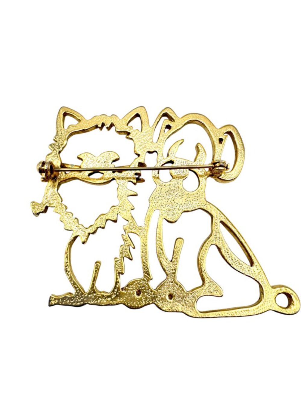 Vintage Stylized Dog and Cat Brooch Openwork Gold Tone Large Modernist 2.5" - Picture 7 of 7